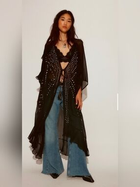 Free People So Billie Studded Duster - Black -  Sheer